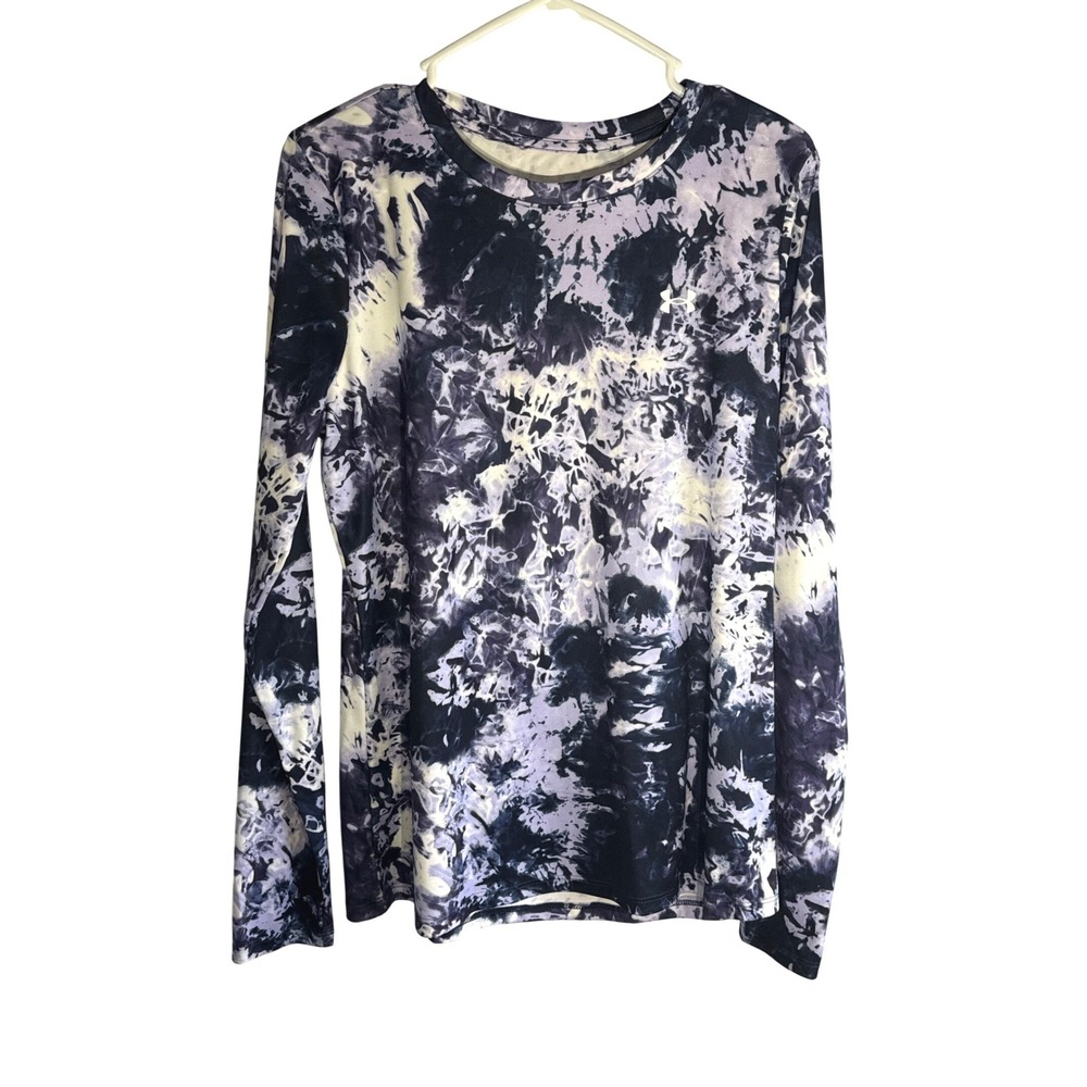 Under‎ Armour Womens Tie Dye Long Sleeve Performance Shirt Navy Purple LG 136963